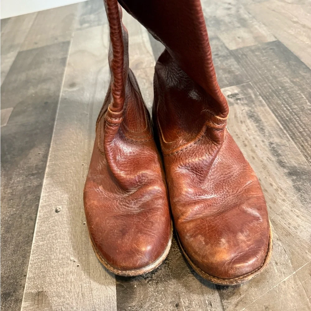 Frye Harness Tall Leather Boots Brown Moto Riding Western‎ Zip Size 9B